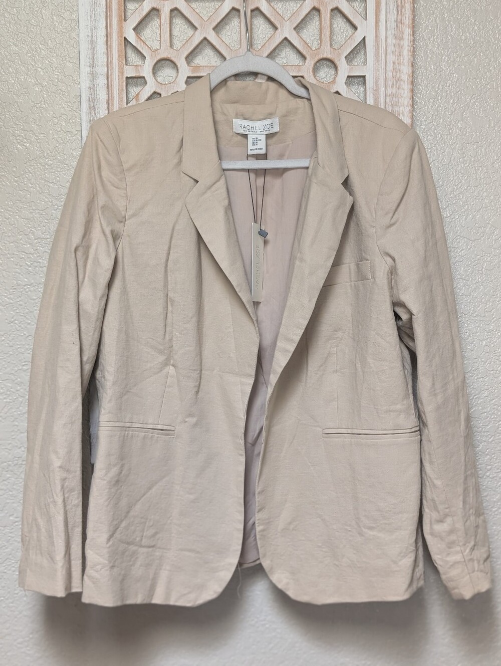 NWT Rachel Zoe womens XL linen blend blazer jacket neutral tan lined capsule